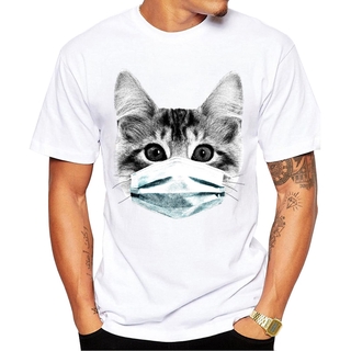 【Hot】Teehub Quarantine Cat Men Tshirt Masked Cat Pug Printed Funny Tshirts Essential Tee T Shirts