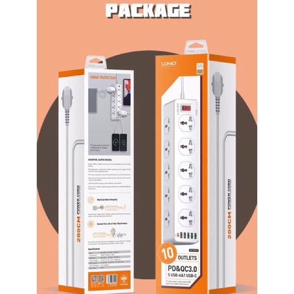 ภาพสินค้าLDNIO SC10610 ปลั๊กพ่วง ปลั๊กไฟ 10Socket รองรับ 5USB &1USB-C QC 3.0 Fast charge ชาร์จเร็ว จากร้าน vnet88 บน Shopee ภาพที่ 5