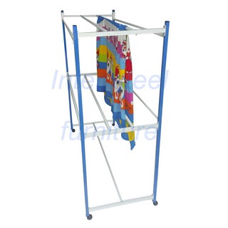 2k_ราวเหล็กตากผ้ามีล้อ รุ่น ราวสนาม2m.(ยาว1.95ม./สูง1.55ม.-2ชั้น8เส้น) Clothes rack clothes drying rack