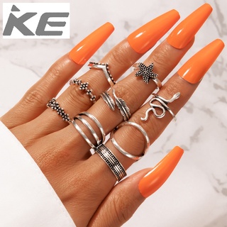 starfish leaf snake ring set of 9 ancient silver geometric ring set for girls for women low pr