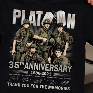 ผ้าฝ้ายคอกลมเสื้อยืด พิมพ์ลาย Platoon 35Th Anniversary 1986 Thank You For The Memories Signatures 1986 สไตล์คลาสสิก เวีย