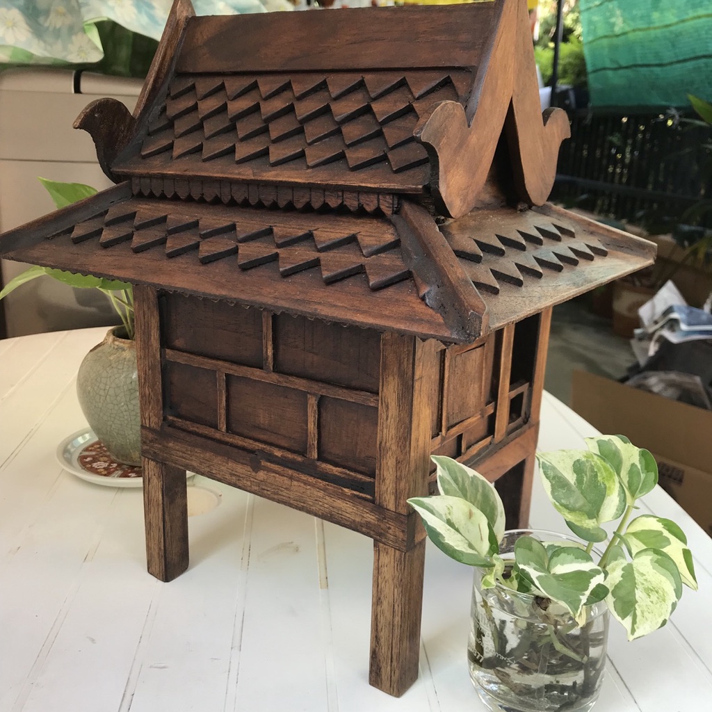 thai-house-golden-wooden-teak-shrine-ศาลพระภูมิไม้สัก-บ้านทรงไทย-ศาลพระภูมิ-บ้านเรือนไทยไม้สักทอง-ศาลไม้-39x36x32ซม