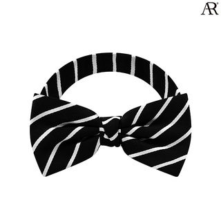 ANGELINO RUFOLO Bow Tie ผ้าไหมทออิตาลี่คุณภาพเยี่ยม โบว์หูกระต่ายผู้ชาย ดีไซน์ Shadow Stripe สีดำ