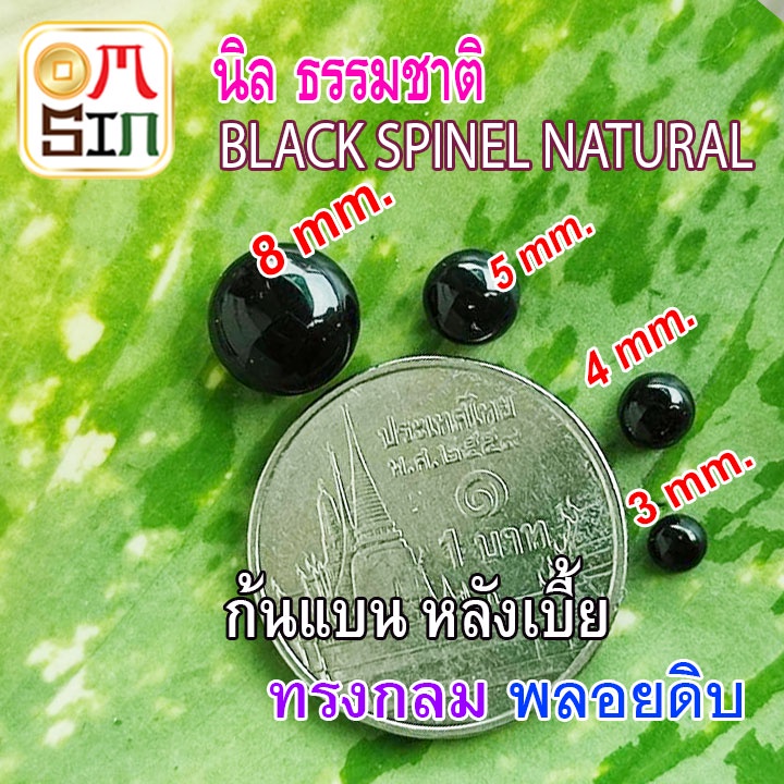 a210-นิล-3-4-5-8-กลม-หลังเบี้ย-พลอย-นิล-ก้นแบน-black-spinel-สีดำ-ธรรมชาติ-พลอยแท้100