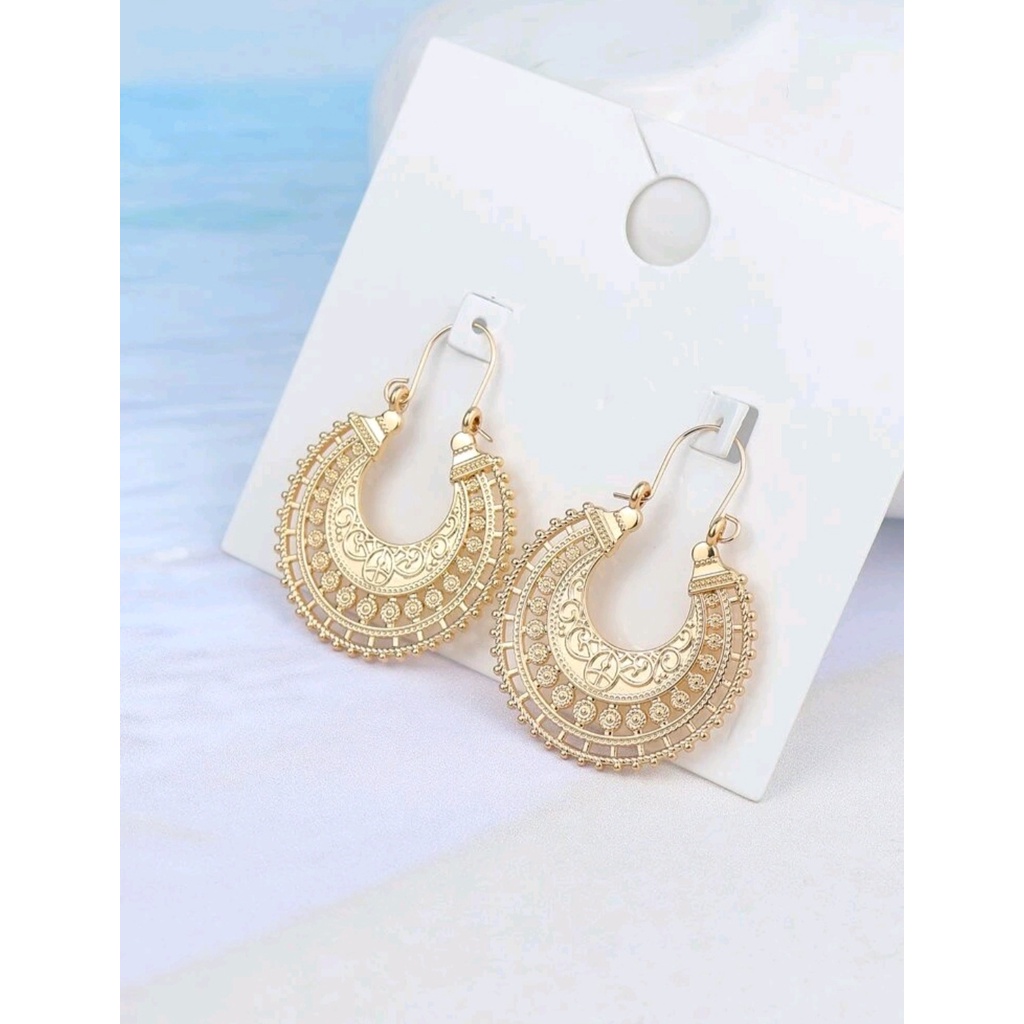 ต่างหูแฟชั่น-ต่างหูโบฮีเมียน-ส่งจากไทย-hollow-out-hoop-earrings-yellow-gold