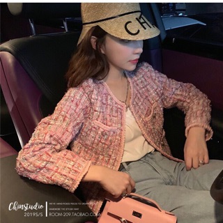 🇰🇷🇰🇷New🇰🇷🇰🇷 PinkyLong Tweet🧡 เสื้อคลุมผ้าทวีตCHANEL แขนยาว