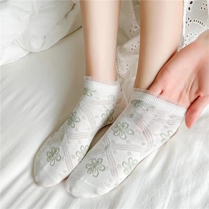 ถุงเท้าข้อสั้น-ผ้าฝ้าย-แบบบาง-ระบายอากาศได้ดี-ลายลูกไม้-สีเขียว-แฟชั่นฤดูใบไม้ผลิ-สไตล์ญี่ปุ่น-สําหรับเด็ก