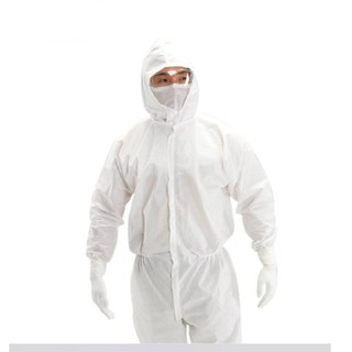 ชุด PPE ชุดป้องกัน ชุดหมี สีขาว ป้องกันสารคัดหลั่ง PPNONWOVEN 60 แกรม