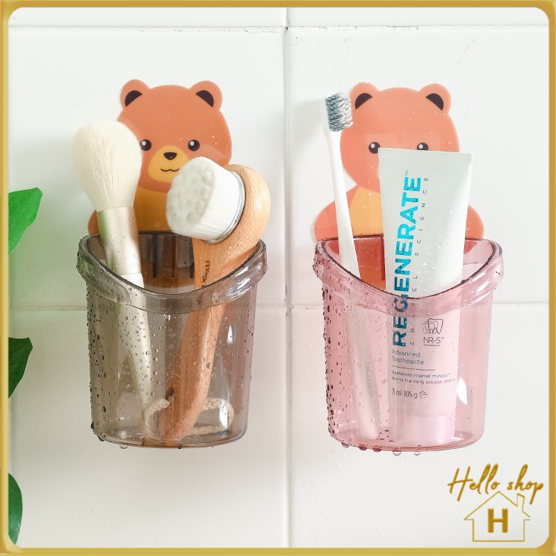 รูปภาพสินค้าแรกของHelloshop 90018 ที่วางแปรงสีฟัน หมีน้อย H018 ที่วางยาสีฟัน ชั้นวางของในห้องน้ำติดผนัง กล่องเก็บอุปกรณ์อาบน้ำ