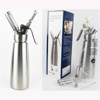 ขวดทำวิปครีม กระบอกวิปครีม 0.5 ลิตร สแตนเลส พร้อมดอกบีบด้ามจับโลหะ CREAM WHIPPER STAINLESS รหัส 0868