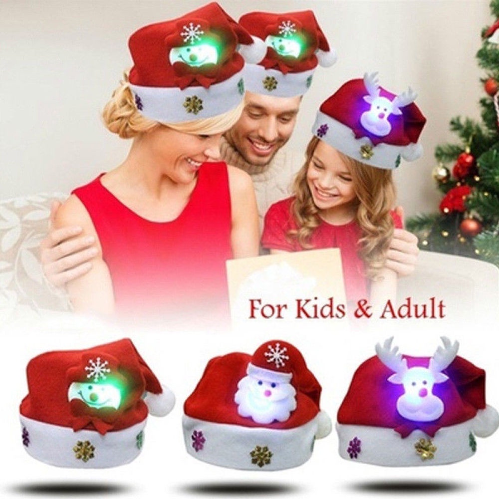 ภาพหน้าปกสินค้าหมวกซานตาคลอส สโนว์แมน กวางเอลก์ คริสต์มาส มีไฟ LED อุปกรณ์เสริมถ่ายภาพ สําหรับเด็ก และผู้ใหญ่