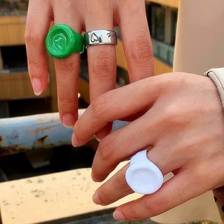 Etrendy ใหม่ แหวนแฟชั่น ทรงกลม ไม่สม่ําเสมอ สีขาว สีเขียว สําหรับผู้หญิง