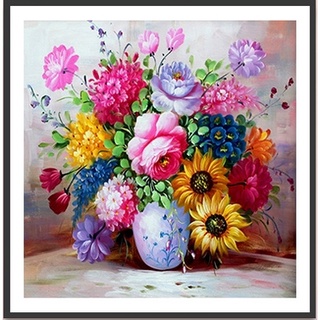 ชุดภาพติดคริสตัลกลม ลายแจกันดอกไม้หลากสี (งานติดเต็มภาพ) ขนาด 36*36 ซม.