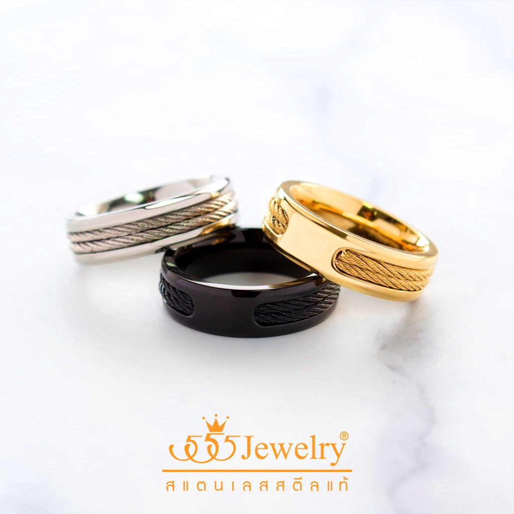 555jewelry-แหวนสแตนเลส-ดีไซน์เท่-เพิ่มความโดดเด่นด้วยเชือกสแตนเลส-รุ่น-555-r109-แหวนผู้ชาย-แหวนแฟชั่น-r17