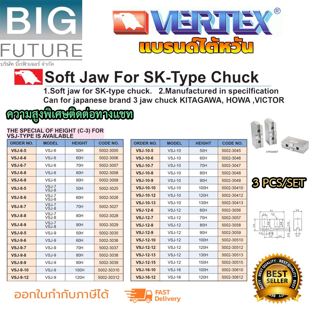 vertex-soft-jaw-for-sk-type-เครื่องแมนนวล-3-pcs-set-ขนาด-6-8-10-12-16-นิ้ว-แบรนด์ไต้หวัน-ยี่ห้อ-vertex-บริษัท-bigfuture