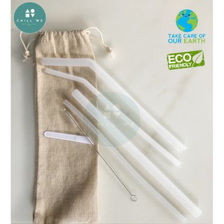 ☘️ 7pcs/set ชุดหลอดดูดซิลิโคน ☘️  Reusable Silicone Straw Set