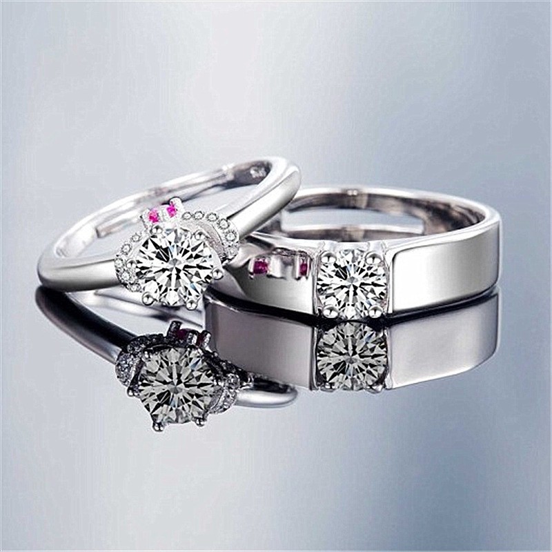 แหวนคู่ที่ขายดีที่สุดสไตล์เกาหลีสดผู้ชายและผู้หญิงแต่งงานแหวนเพชรเปิดแหวนทองคำขาวชุบเดียวปรับ-de2-3600