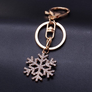 พวงกุญแจ Snowflake Keychain โลหะสีทองประดับ Rhinestones สีขาวเพชร