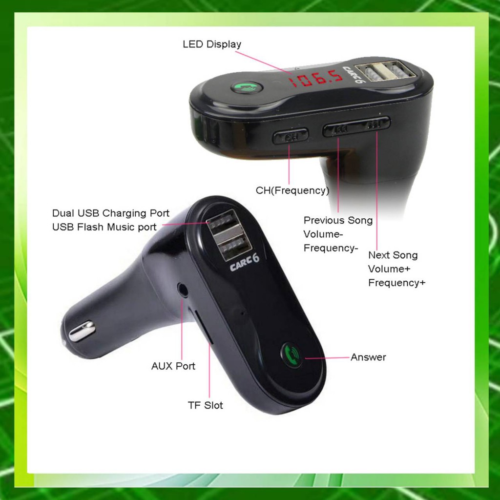 car-c6-แฮนด์ฟรีไร้สายbluetoothเครื่องส่งสัญญาณfm-aux-modulator-car-kit-mp3-tf-sd-usb-lcdอุปกรณ์เสริมในรถยนต์