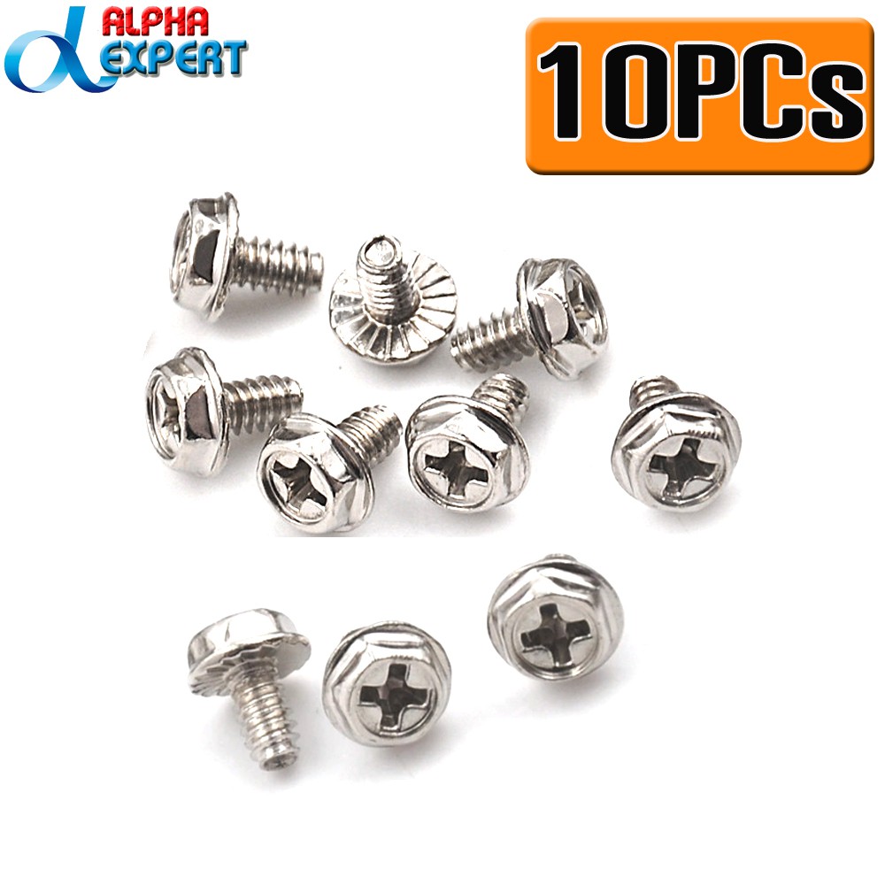 น็อตคอมพิวเตอร์-10pcs-toothed-hex-6-32-computer-pc-case-hard-drive-vga-motherboard-mounting-screws-10x6mm-black-silve