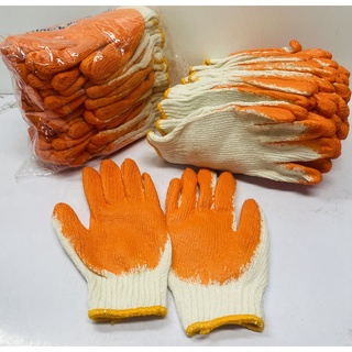 ถุงมือผ้าเคลือบยางส้ม ถุงมืองานช่าง ถุงมือผ้าเคลือบยางพารา ถุงมือเอนกประสงค์ (ขายแพ็ค 12คู่)