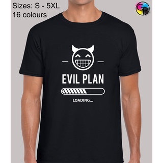 เสื้อยืดผ้าฝ้ายพิมพ์ลายคลาสสิก เสื้อยืด พิมพ์ลาย Evil Plan Now Loading Funny Novelty Regular Fit สําหรับผู้ชาย