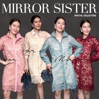 Code : 10604.5 เดรสลูกไม้ เดรสเชิ้ต เดรสไปงานแต่ง ชุดทำบุญ งานป้าย mirrorsister