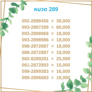 เบอร์มงคล 289 เบอร์มังกร เบอร์จำง่าย เบอร์รวย เบอร์เฮง ราคาถูก ราคาไม่แพง