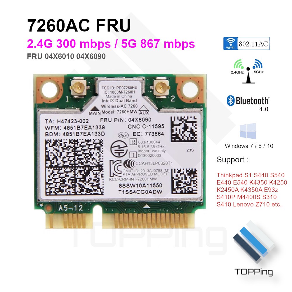 Dual Band Wireless Card Intel 7260 7260ac 7260HMW ac7260 Mini PCI-E 2