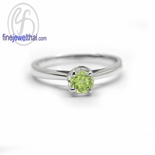 Finejewelthai-แหวนเพอริดอท-เพอริดอท-แหวนเพชรCZ-แหวนเงินแท้-พลอยประจำเดือนเกิด-Peridot-Silver-Ring-Birthstone-R1367pd