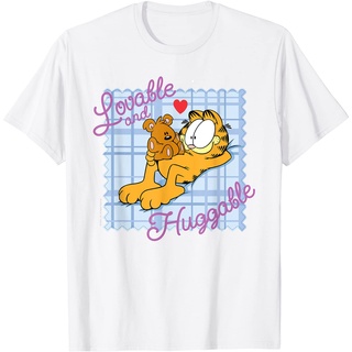 เสื้อยืดผ้าฝ้ายพิมพ์ลายขายดี เสื้อยืด ลาย Garfield Loveable &amp; Huggable สไตล์วินเทจ เรโทร คลาสสิก สําหรับผู้ชาย และผู้หญิ