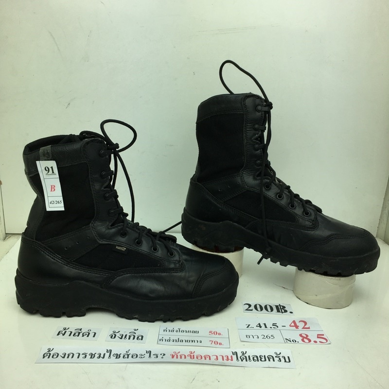กรุณาทักหาผู้ขายเพื่อเลือกสินค้าก่อนสั่งซื้อ-รองเท้าจังเกิ้ล-รองเท้าทหาร-หนังสีดำ-ผ้าสีดำ-มือสองสภาพดีนำเข้า