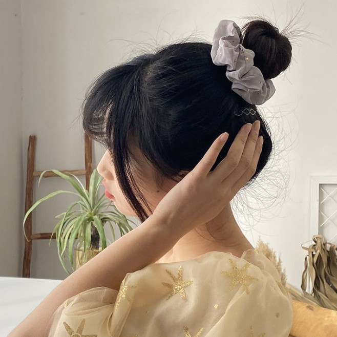 ยางรัดผมหางม้า-ผ้าชีฟอง-แบบยืดหยุ่น-ลายดาว-หรูหรา-สําหรับผู้หญิง