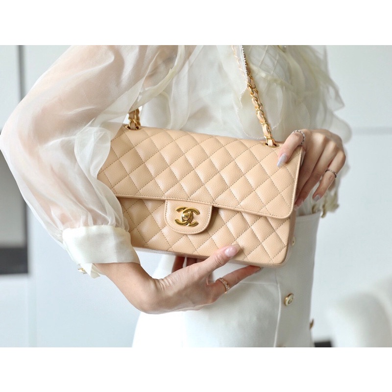 พรี-chanel-classic-flap-25cm-กระเป๋าแฟชั่นกระเป๋าสะพายไหล่แบรนด์เนน-กระเป๋าโซ่หนังแท้