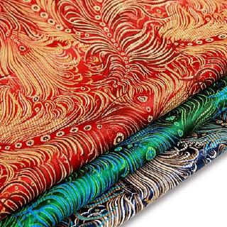 ผ้าซาติน ผ้าไหม ปักลายหางนกยูง สไตล์จีน 100x75 ซม.