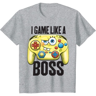 เสื้อยืดผู้ เสื้อยืดคอกลม แขนสั้น ผ้าฝ้าย พิมพ์ลาย Spongebob SquarePants I Game Like A Boss แฟชั่นฤดูร้อน สําหรับผู้ชาย