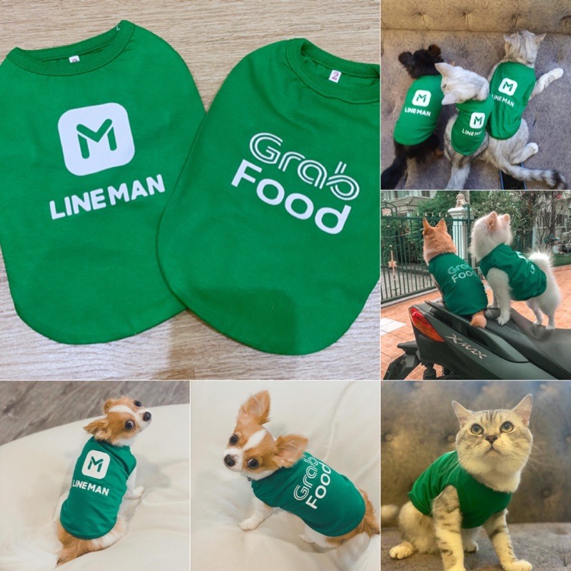 พร้อมส่ง-เสื้อกล้ามสีเขียวหมา-แมวลายเท่ๆ