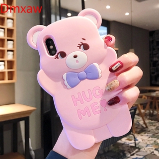 3D Cartoon Pink Bear Cases Vivo Y20 Y20i Y20S Y12s Y50 Y30 Cute Case Soft Silicone Hug Bear Back Cover
