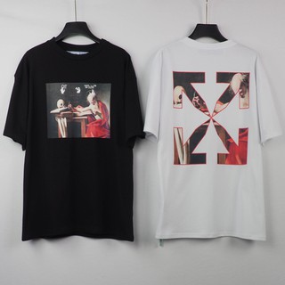 OFF WHITE เสื้อยืด ภาพวาดสีน้ำมันทางศาสนา เสื้อยืดลายศรละลาย