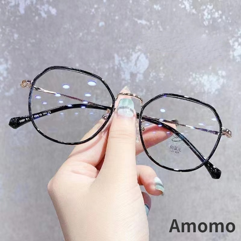 แว่นตาสายตาสั้น-แว่นสายตาสั้น-50-600-กรอบโลหะใส-ทรงวงรี-เบาพิเศษ-สีดํา-แฟชั่นสําหรับผู้หญิง-แว่นกลม