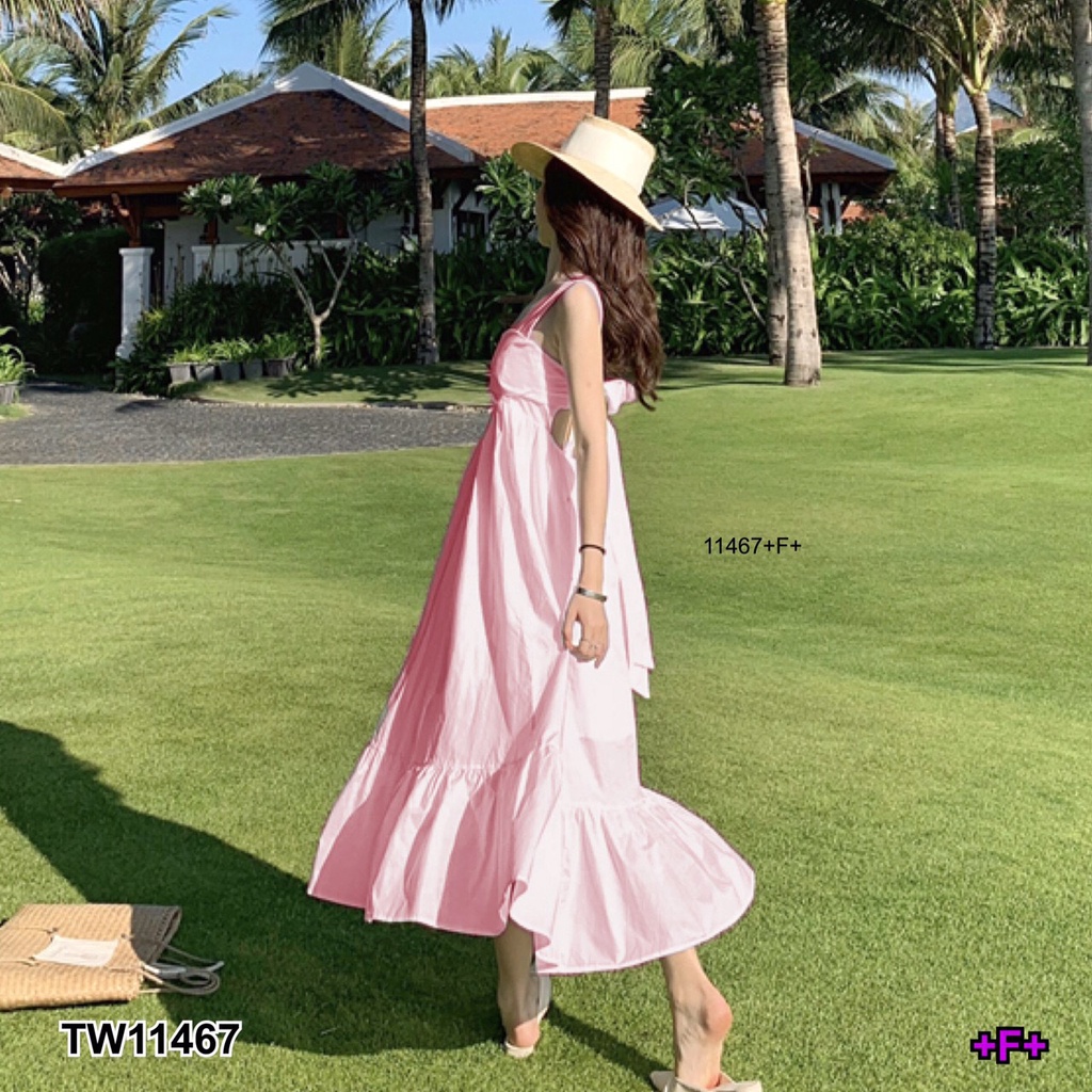 pe11467-maxi-dress-แม็กซี่เดรสสายเดี่ยวยาวสีพื้นผ้าไหมอิตาลี่-ชายระบาย-ดีเทลด้านหลังแต่งผูกโบว์