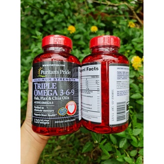 กรดไขมันโอเมก้า 3-6-9//120 เม็ด Puritan s PrideTriple Omega 3 6 9 Fish Flax & Chia Oils 120 softgels