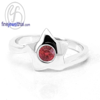 Finejewelthai-แหวนทับทิม-ทับทิม-แหวนพลอย-แหวนเงินแท้-พลอยประจำเดือนเกิด-Ruby-Silver-Ring-Birthstone-R1032rb