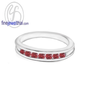 Finejewelthai-แหวนทับทิม-ทับทิม-แหวนพลอย-แหวนเงินแท้-พลอยประจำเดือนเกิด-Ruby-Silver-Ring-Birthstone-R1028rb