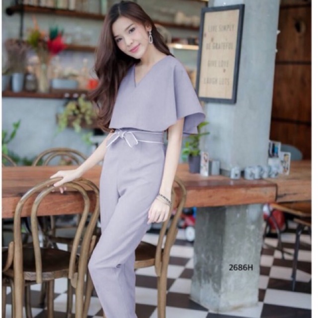 จั้มสูท-ขายาว-ทรงปีกค้างคาวเทา