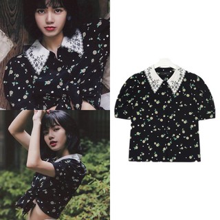 Preorder เสื้อครอปคอปกลายดอกไม้แบบลิซ่า Lisa Blackpink