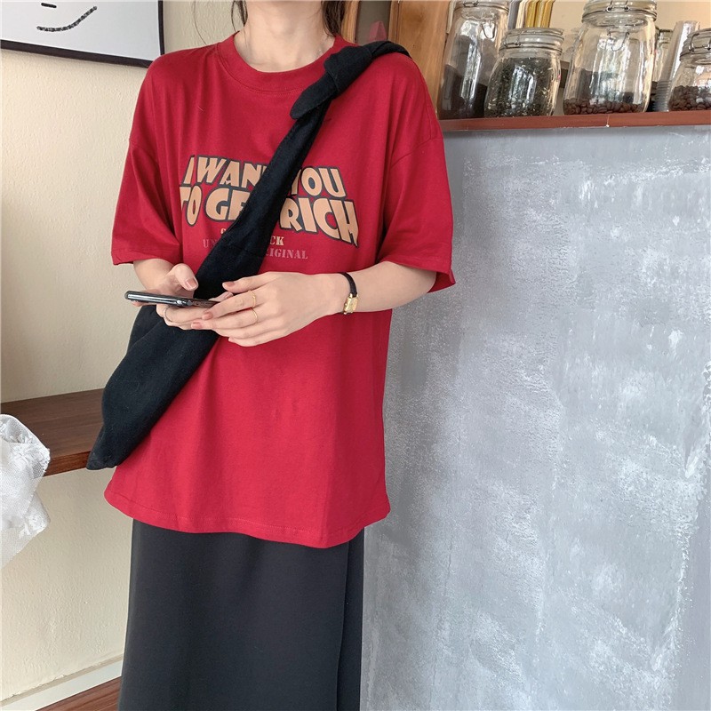 lhsunshine-เสื้อยืดแฟชั่นสีแดงร้อนแรงรับตรุษจีน-แต่งตัวชิคๆรับอั่งเปา-มั่งมีศรีสุขรวยๆเฮงๆอายุยืนหมื่นๆปี