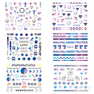 สติกเกอร์ติดเล็บ สติกเกอร์ตกแต่งเล็บ แทททูติดเล็บ แบบลอกลายน้ำ ลายยูนิคอร์น BN637-BN642