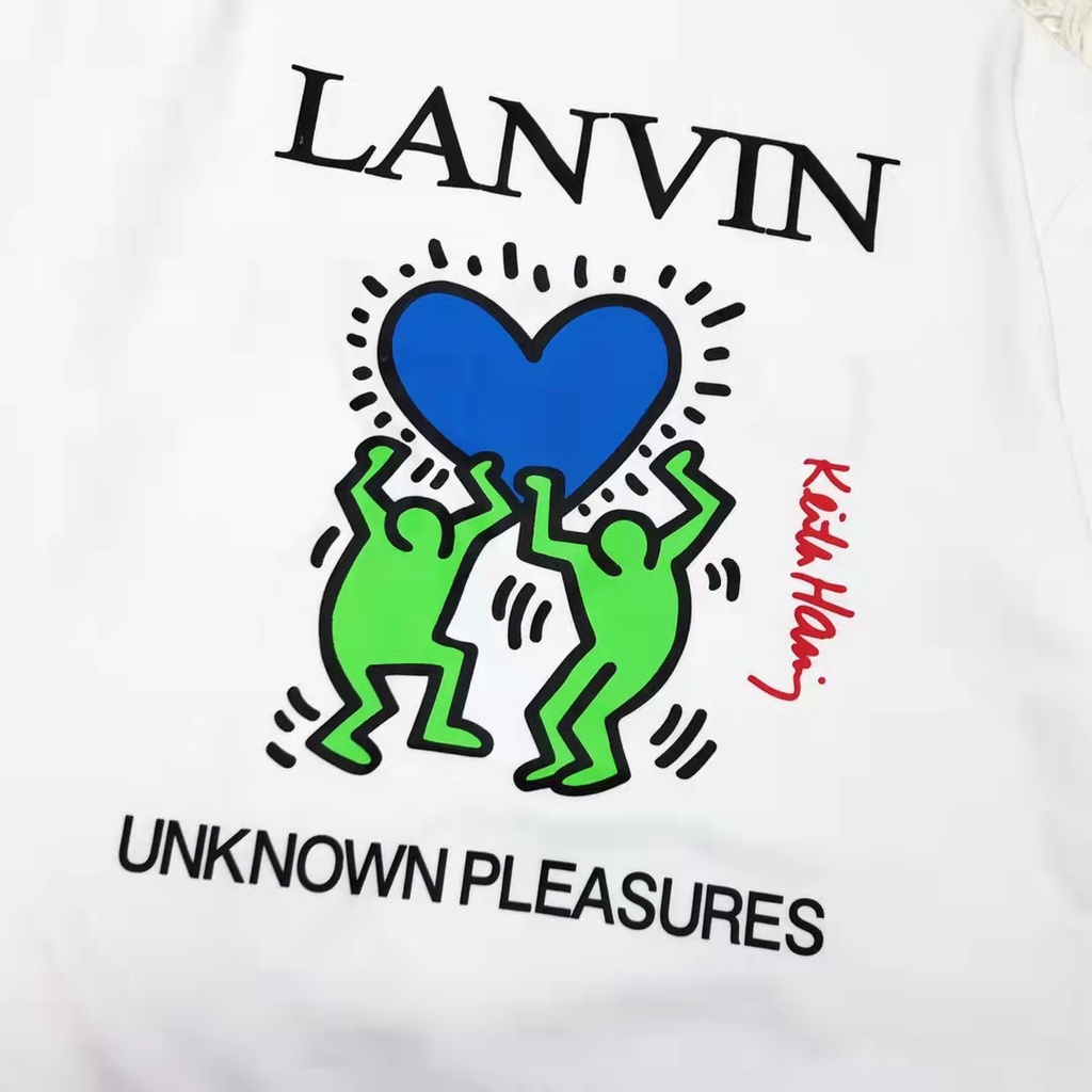 เสื้อยืดผ้าฝ้ายพิมพ์ลายlanvin-ฤดูร้อนใหม่-การ์ตูน-คอกลม-แขนสั้น-ด้านหลังคู่-รัก-พิมพ์ลาย-เสื้อยืด-ผู้ชายและผู้หญิง-หลวม