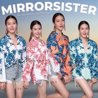 Code : 20118.9 เสื้อเชิ้ตคอจีน เสื้อไปทะเลลายใบไม้  งานป้าย Mirrorsister